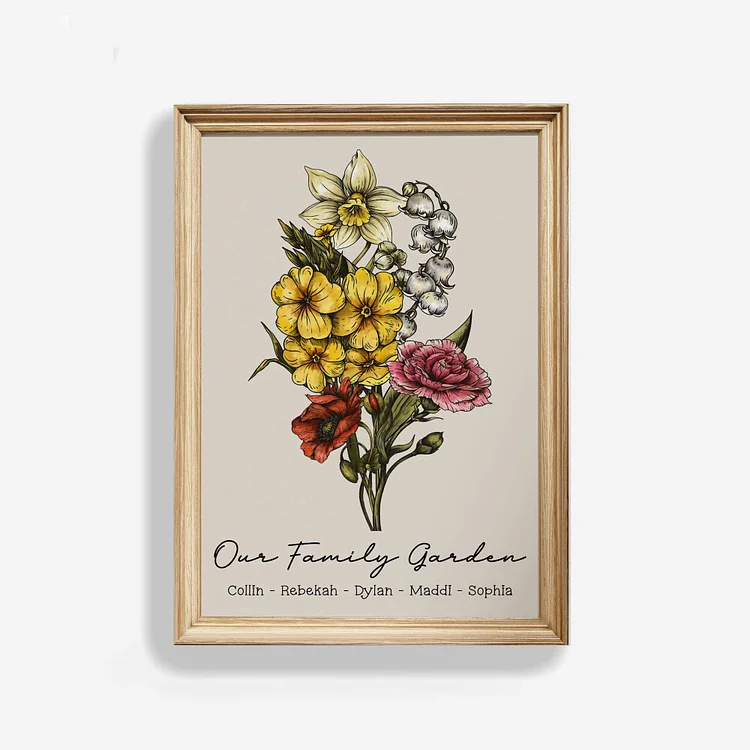 Custom Vintage Birth Flower Family Bouquet Frame