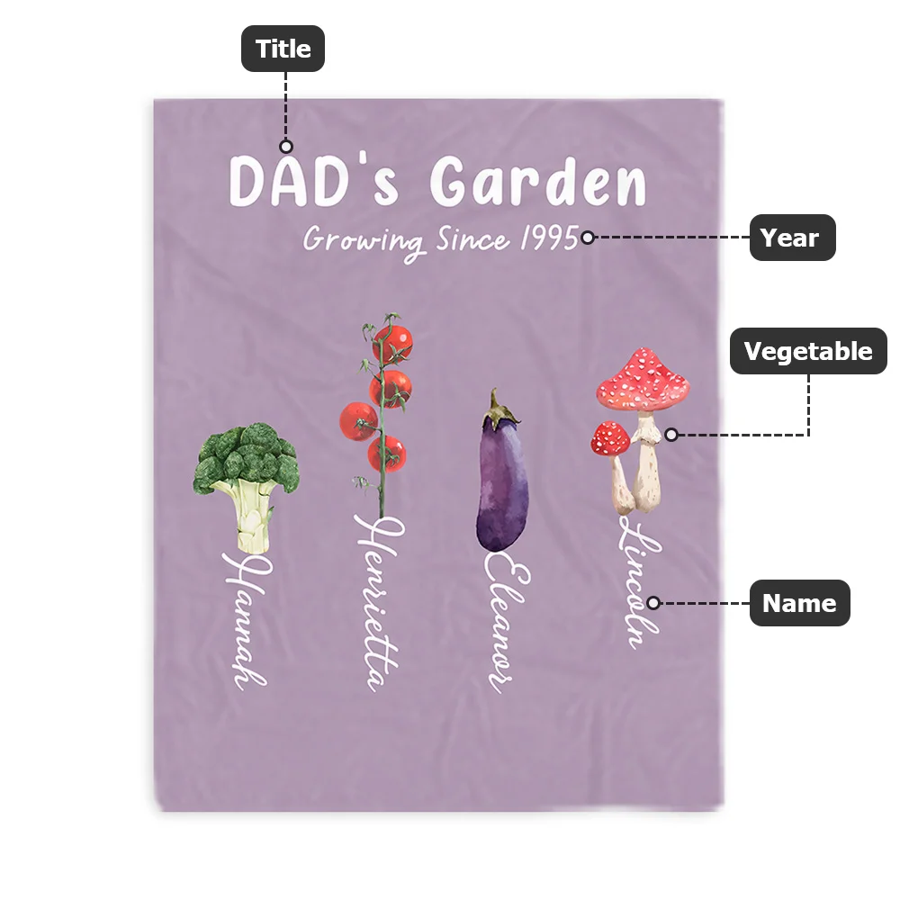 Personalized Multicolor Grandma's Vegetable Garden Throw Soft Blanket with 1-8 Names Birthday Christmas Gift for Mom Grandma