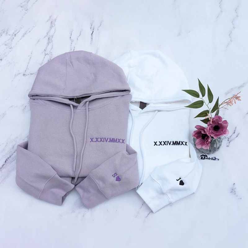 Custom Embroidered Roman Numeral Date Sweatshirt for Couples