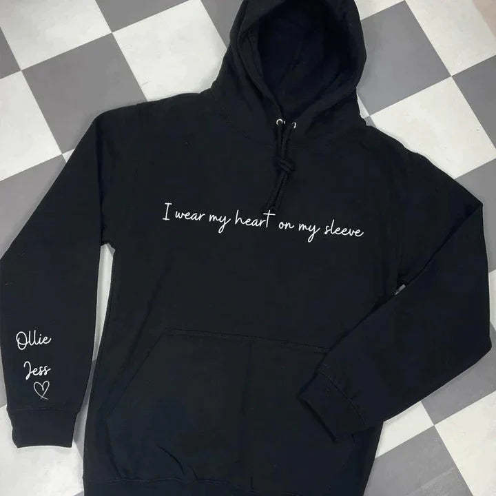 I Wear My Heart On My Sleeve, Custom T-Shirt,Sweatshirt&Hoodie, With Names On The Sleeve