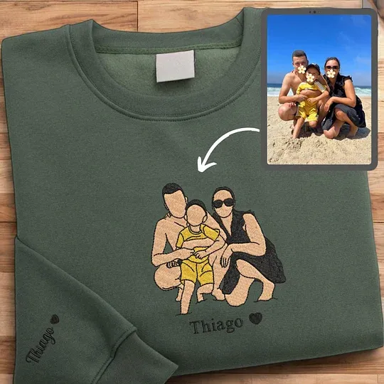 Custom Embroidered Portrait Sweatshirt – Personalized Family Gift for Dad & Mom
