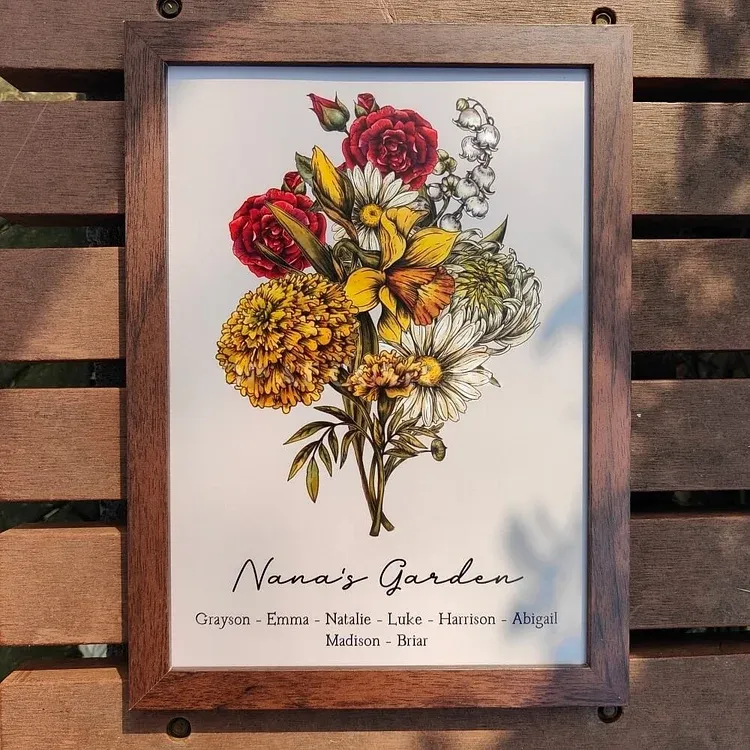 Custom Vintage Birth Flower Family Bouquet Frame