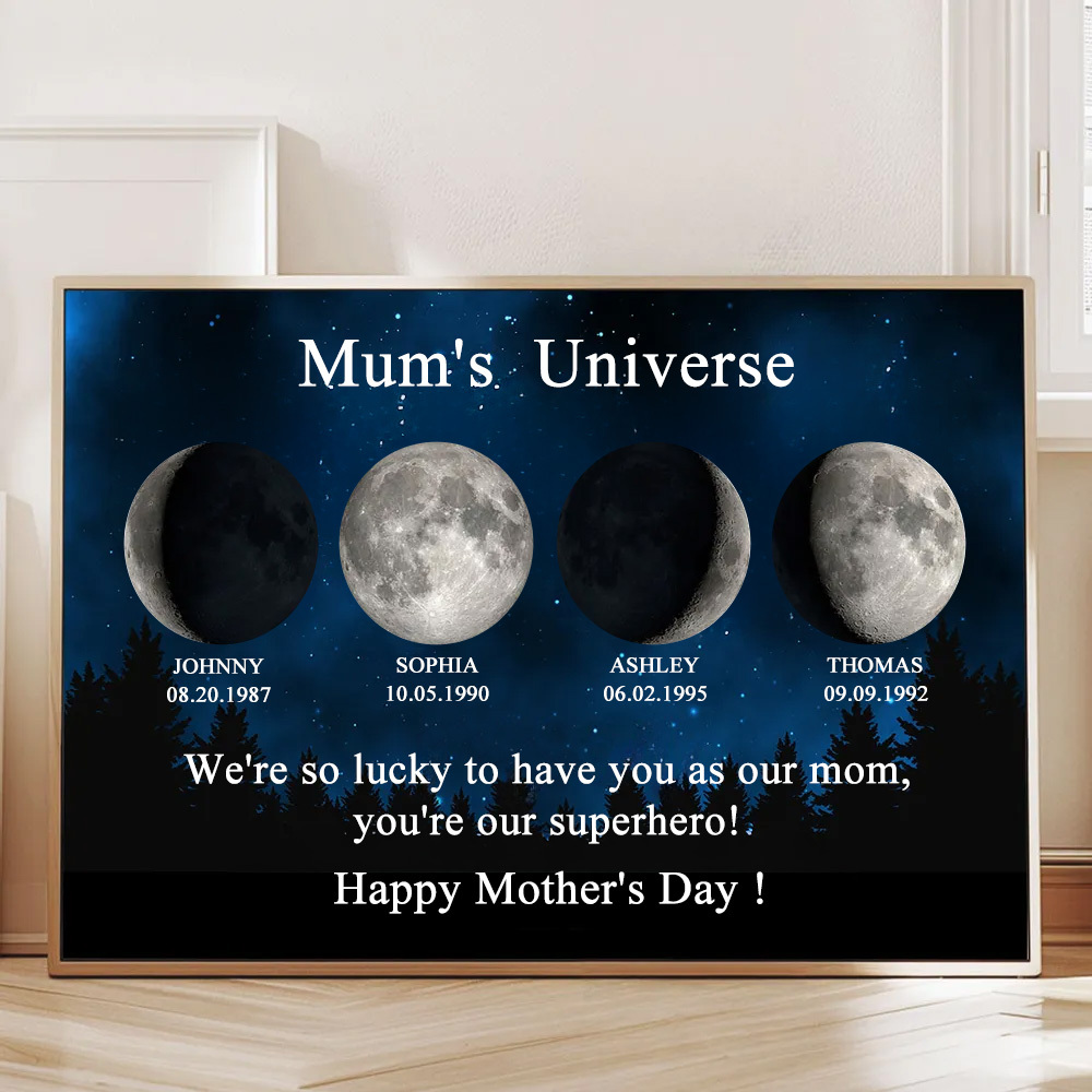Galaxy Night Mum's Universe Custom Birth Moon Phase Personalized Frame