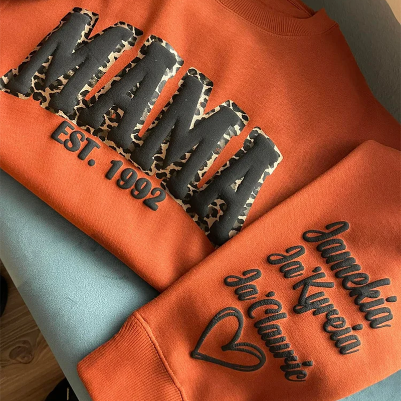 Custom Mama Leopard Puff Print Sweatshirt with Kids Name 