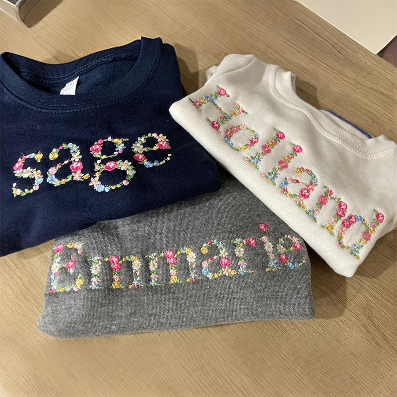 Floral Embroidered Toddler Personalized Name Sweatshirts 2T-7 Gifts for daughter Niece Birthday Girl Best Seller 