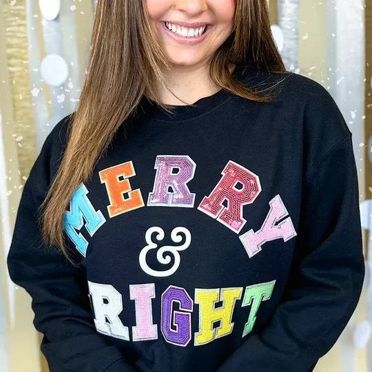 Custom Merry and Bright Soft Chenille Sweatshirt – Cozy Up in Holiday Style 🎄 