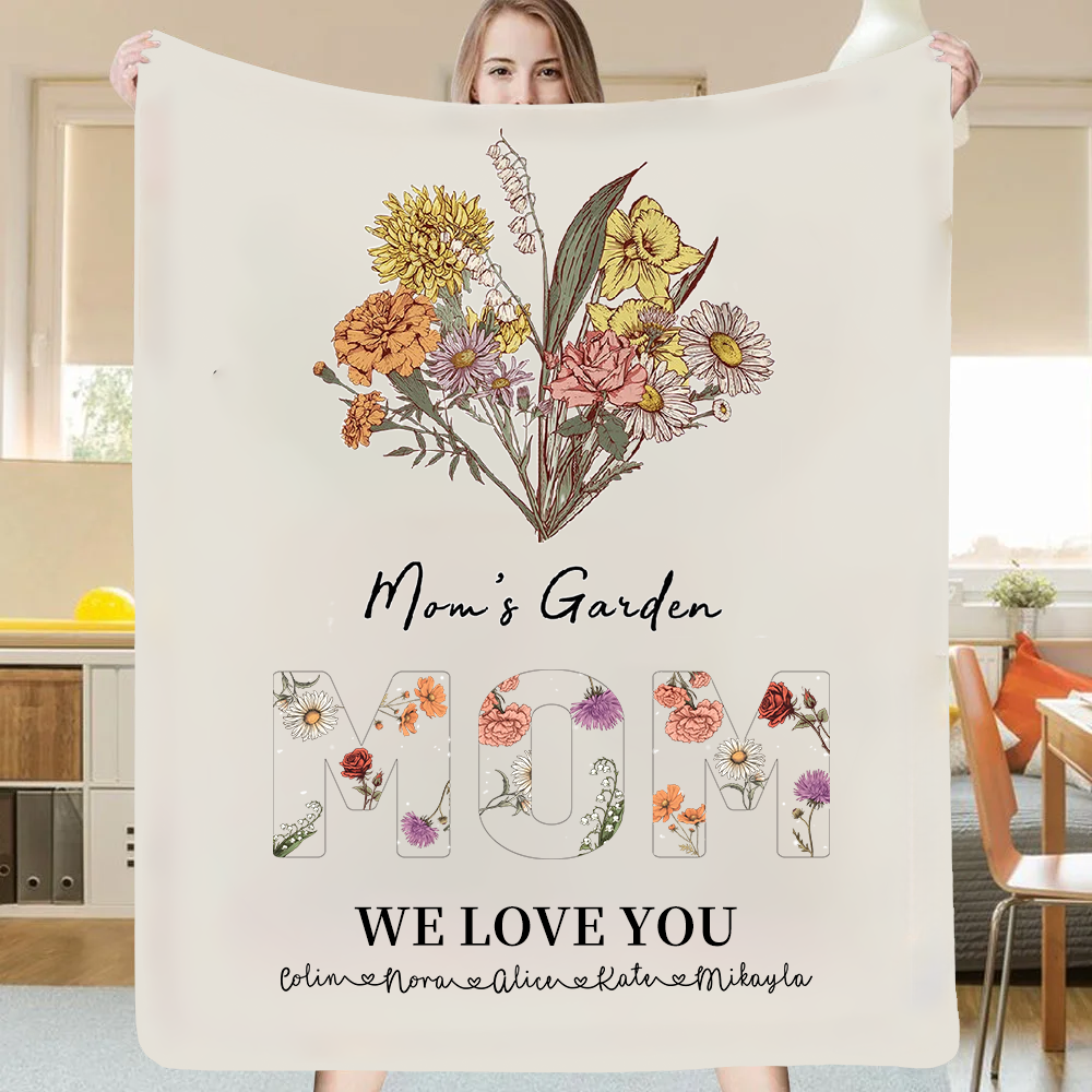 Birth Flowers Family Bouquet Customized Blanket