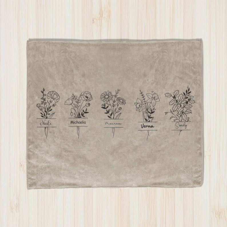 Custom Birth Month Flower Blanket , Personalized Birth Blanket, Gifts for Kids, Mom