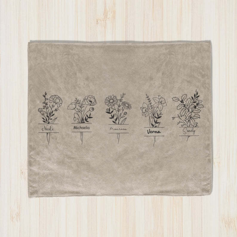 Custom Birth Month Flower Blanket , Personalized Birth Blanket, Gifts for Kids, Mom