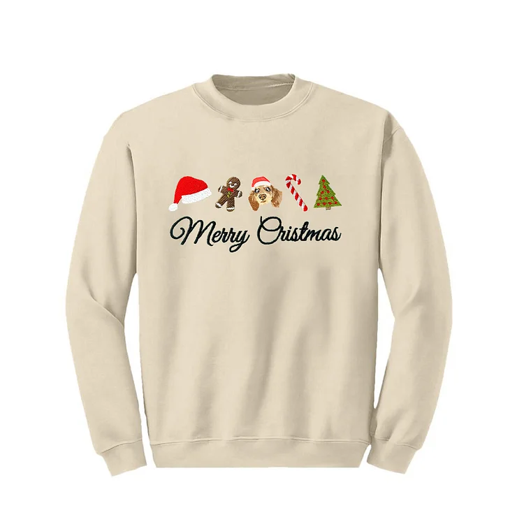 Custom Pet Dog Embroidered Christmas Sweatshirt, Merry Christmas Gingerbread Snowman Crewneck