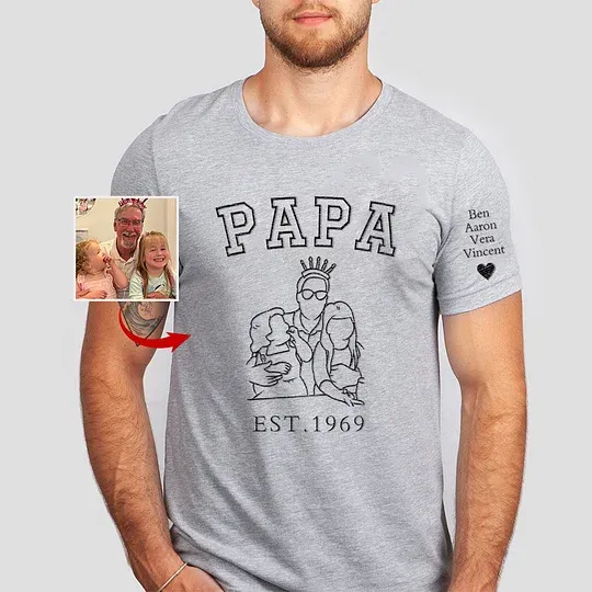Best Gifts For Him - Personalized Embroidered Dad/Grandpa's Photo Outline Shirt 