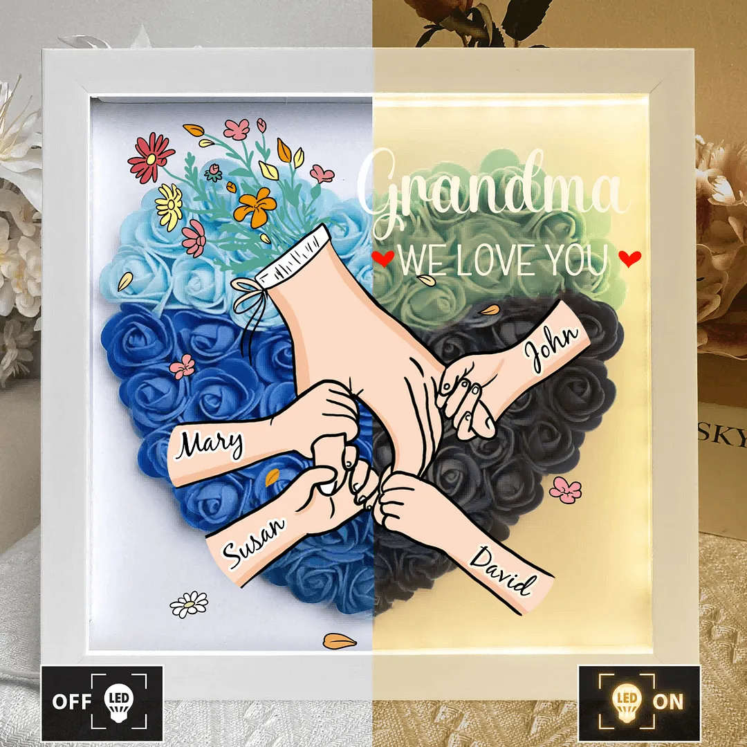 Family Love Blooms Forever - Personalized Flower Shadow Box with LED Light