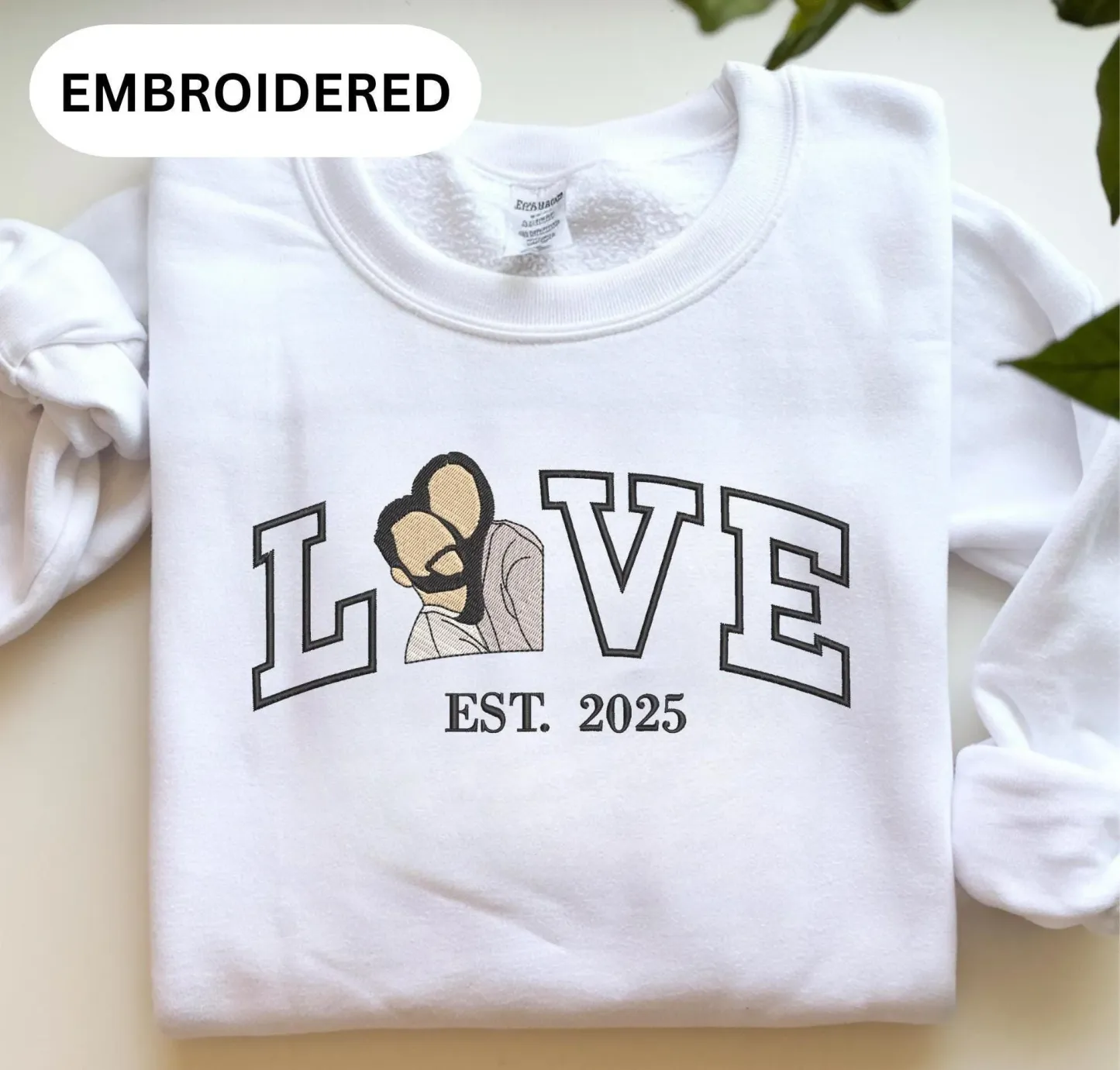 Personalized Embroidered Photo Couple LOVE Est Year Crewneck/Hoodie/T-shirt