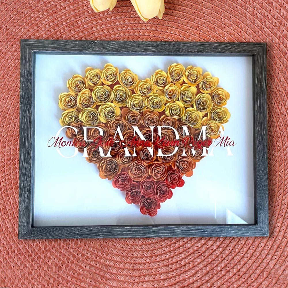 Handmade Grandma Paper Flower Heart Shaped Shadow Box Custom Gift for Mom Grandma