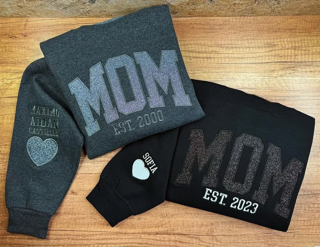 Custom Embroidered Applique Glitter Mama Sweatshirt - Gift for Mom