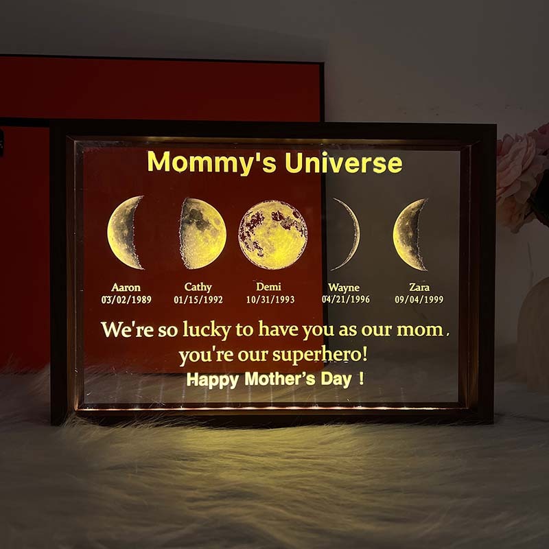 Led light frame with text and date - mum's universe