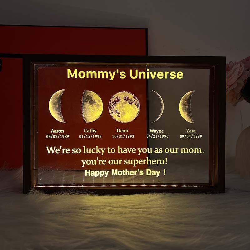 Led light frame with text and date - mum's universe