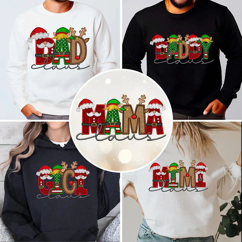 Personalized Embroidered Christmas “Mama/Dad/... Claus” Sweatshirt – Custom Family Name Holiday Hoodie