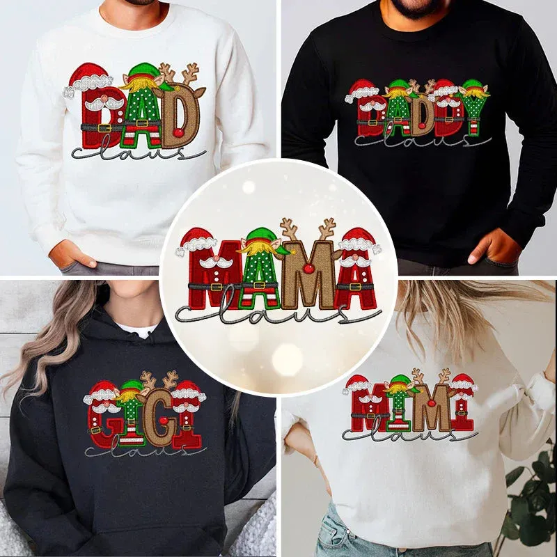 Personalized Embroidered Christmas “Mama/Dad/... Claus” Sweatshirt – Custom Family Name Holiday Hoodie