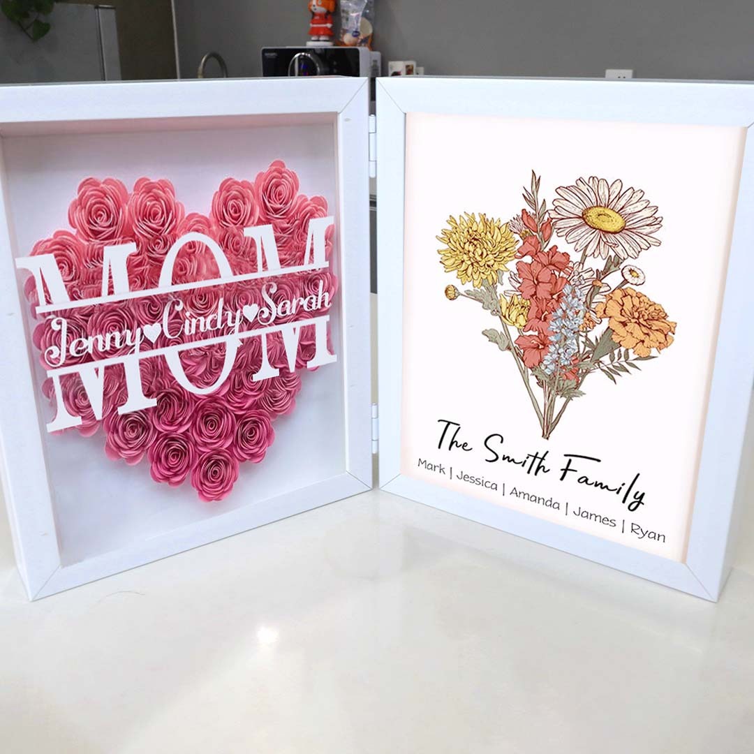 Birth Flower Family Bouquet With (Mom&Grandmom With Names) Box