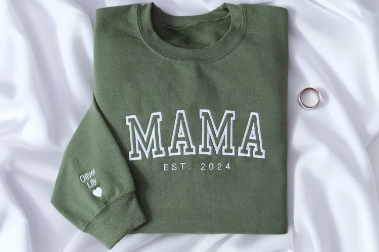 Custom Mama Embroidered Sweatshirt With Kids Names Sleeve