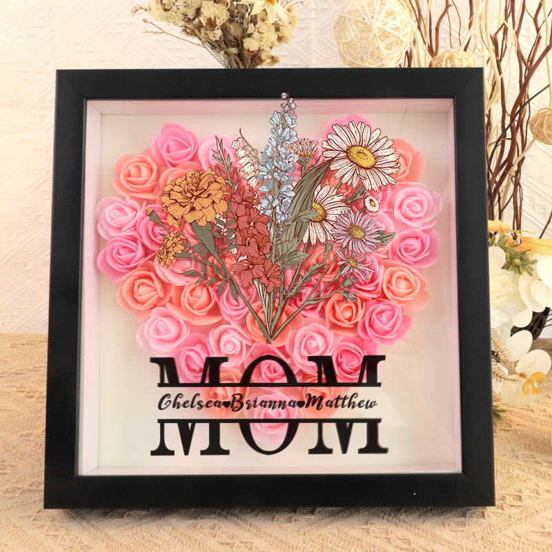 Mom We Love You - Personalized Birth Flower Shadow Box