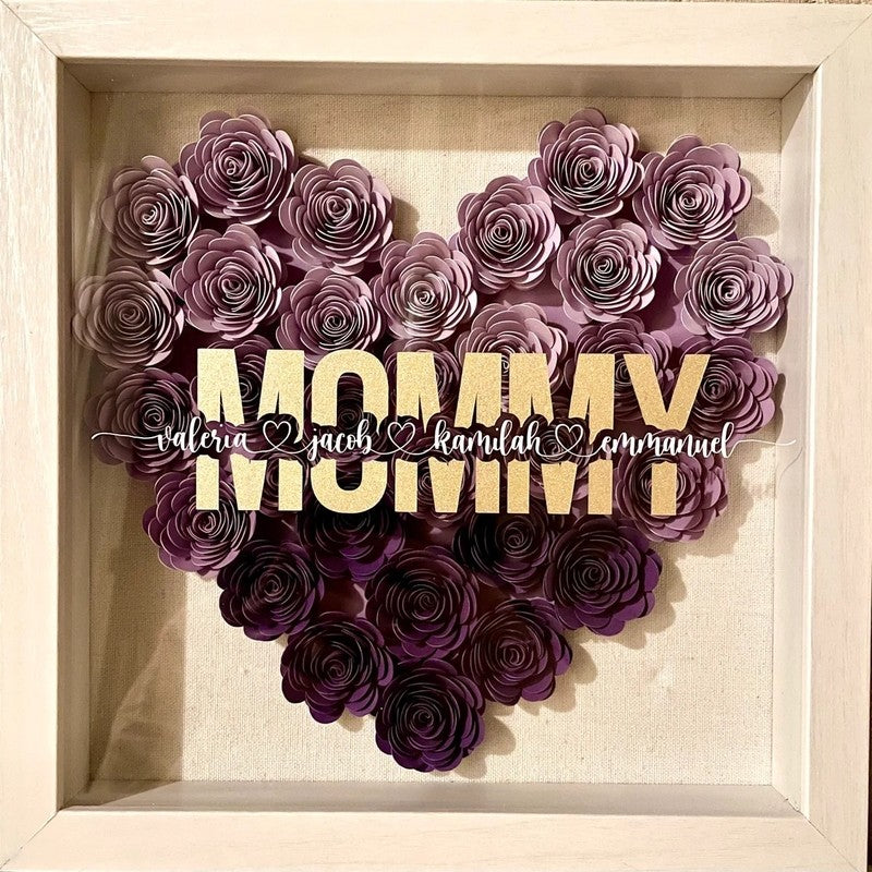Mom Heart Shaped Monogram Flower Shadow Box Gift For Mothers