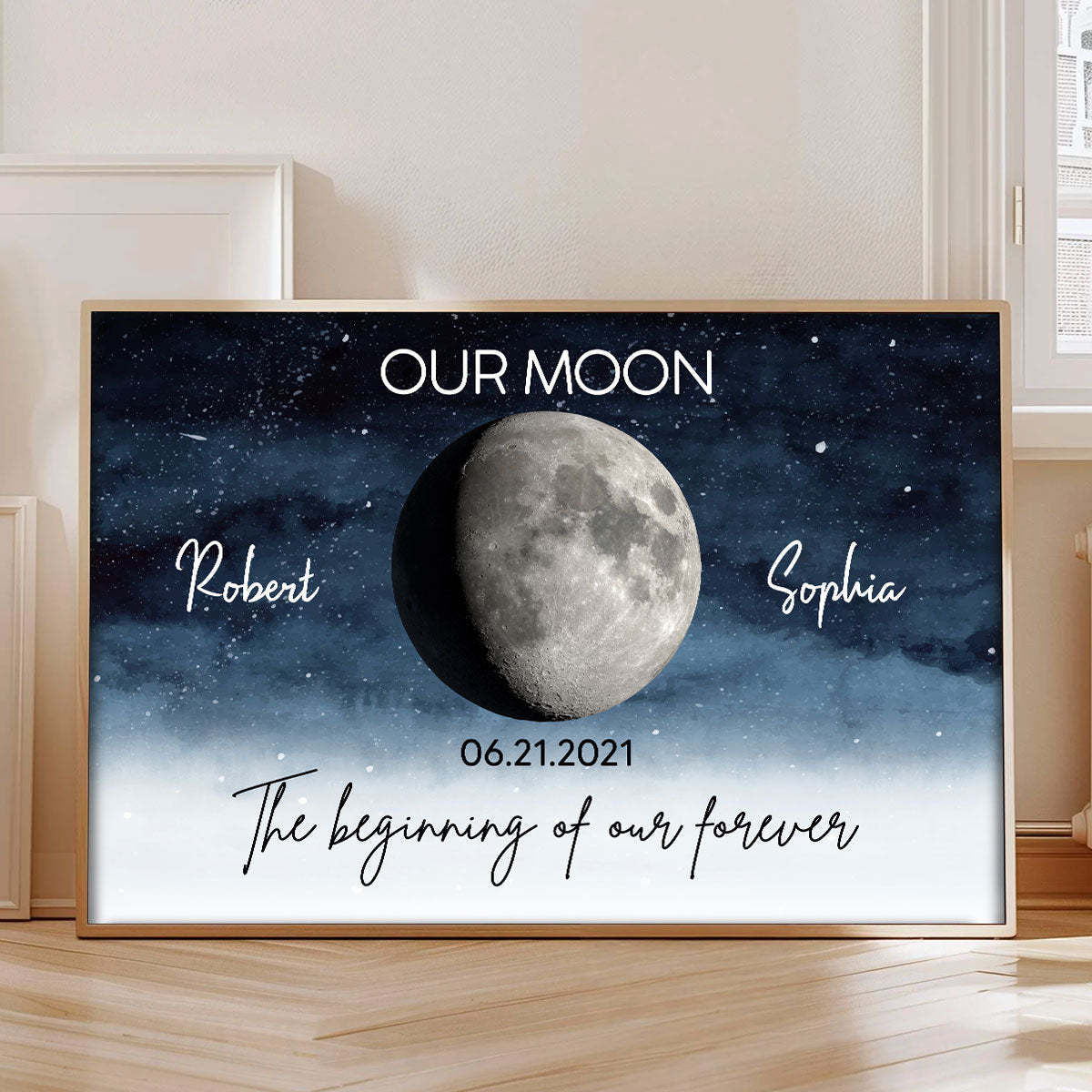 Starry Night Love Story Couple Custom Moon Phase Anniversary Date Personalized Frame