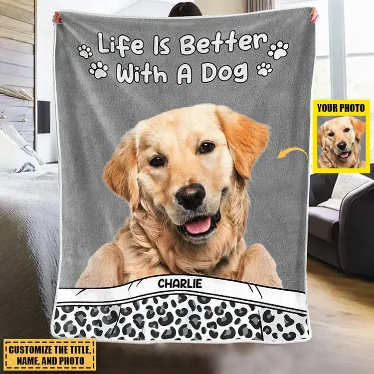 Custom Photo Life Is Better With Dog & Cat - Custom Pet Blanket