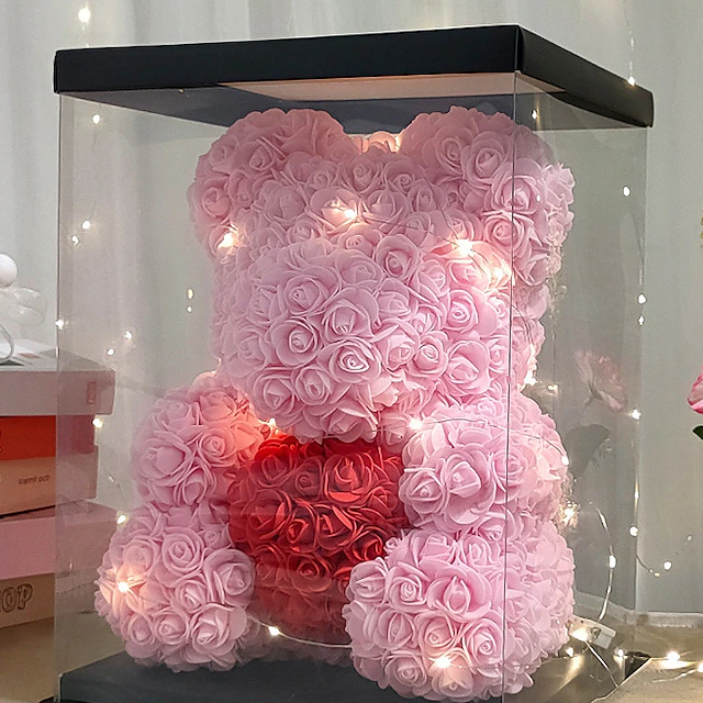 Rose Bear Artificial Foam Flowers with LED Light & Gift Box 