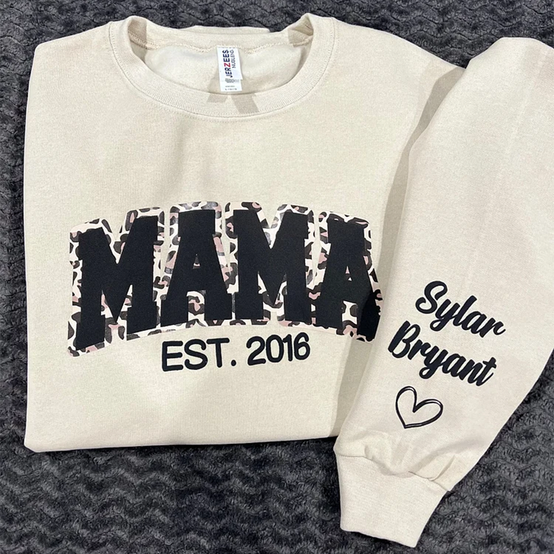 Custom Mama Leopard Puff Print Sweatshirt with Kids Name 