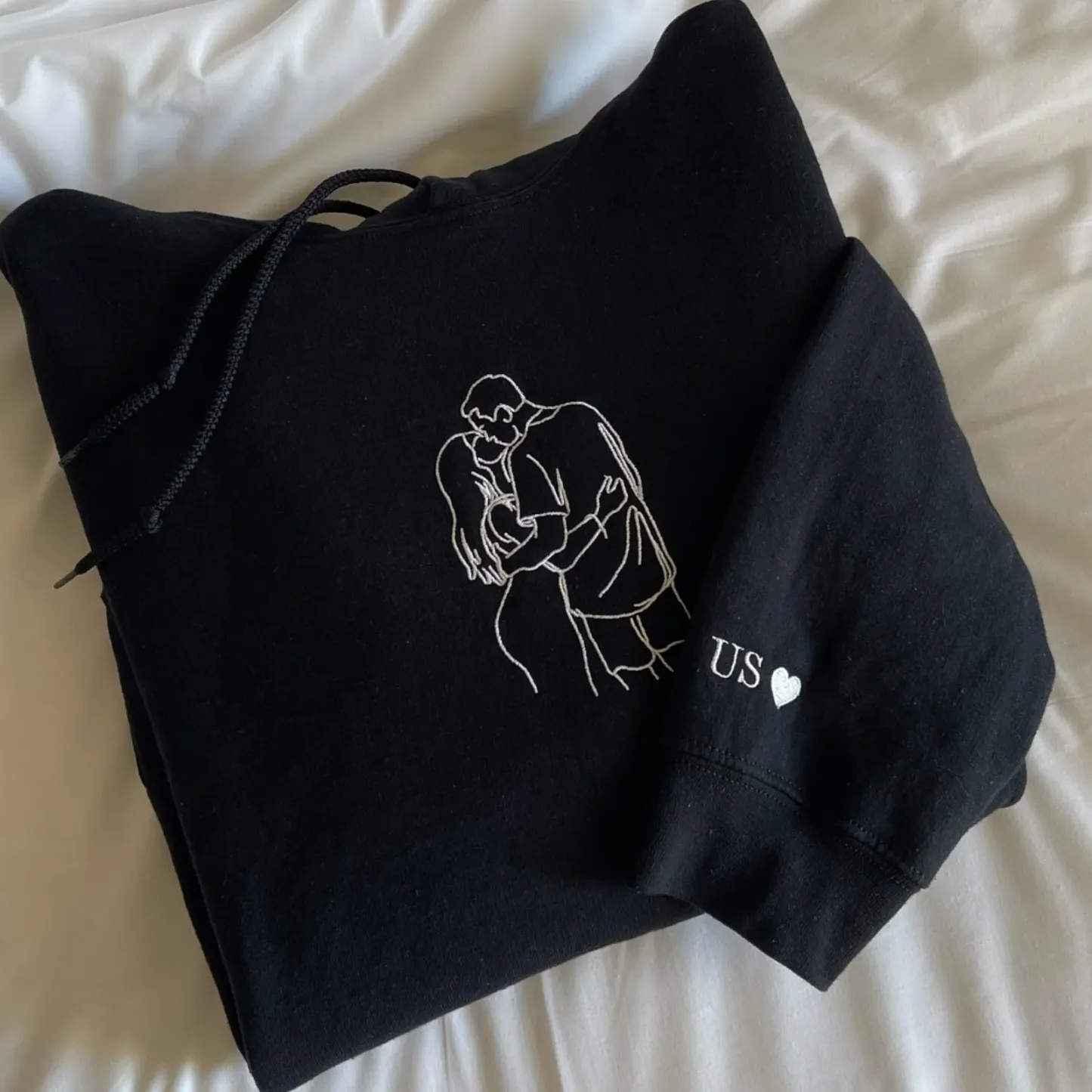 Custom Embroidered Hoodies for Couples – Matching Outline Portrait from Photo
