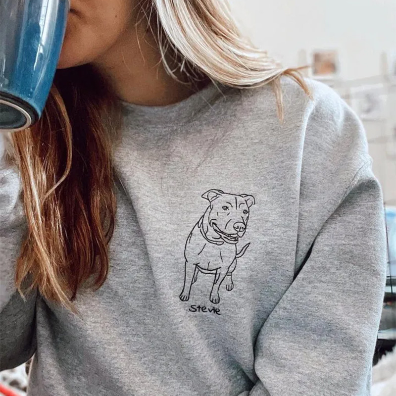 Personalized Embroidered Sweatshirt, Custom Pet Portrait Photo Crewneck Gift, Personalized Pet Face Sweatshirt Gift