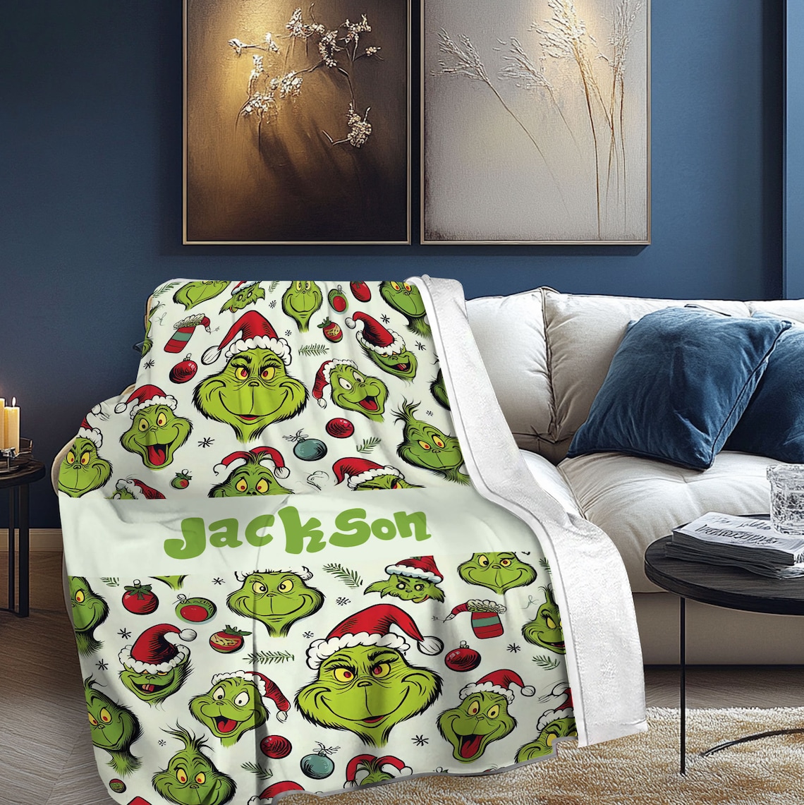 Custom Christmas Checkered Anime Cartoon Throw Blanket