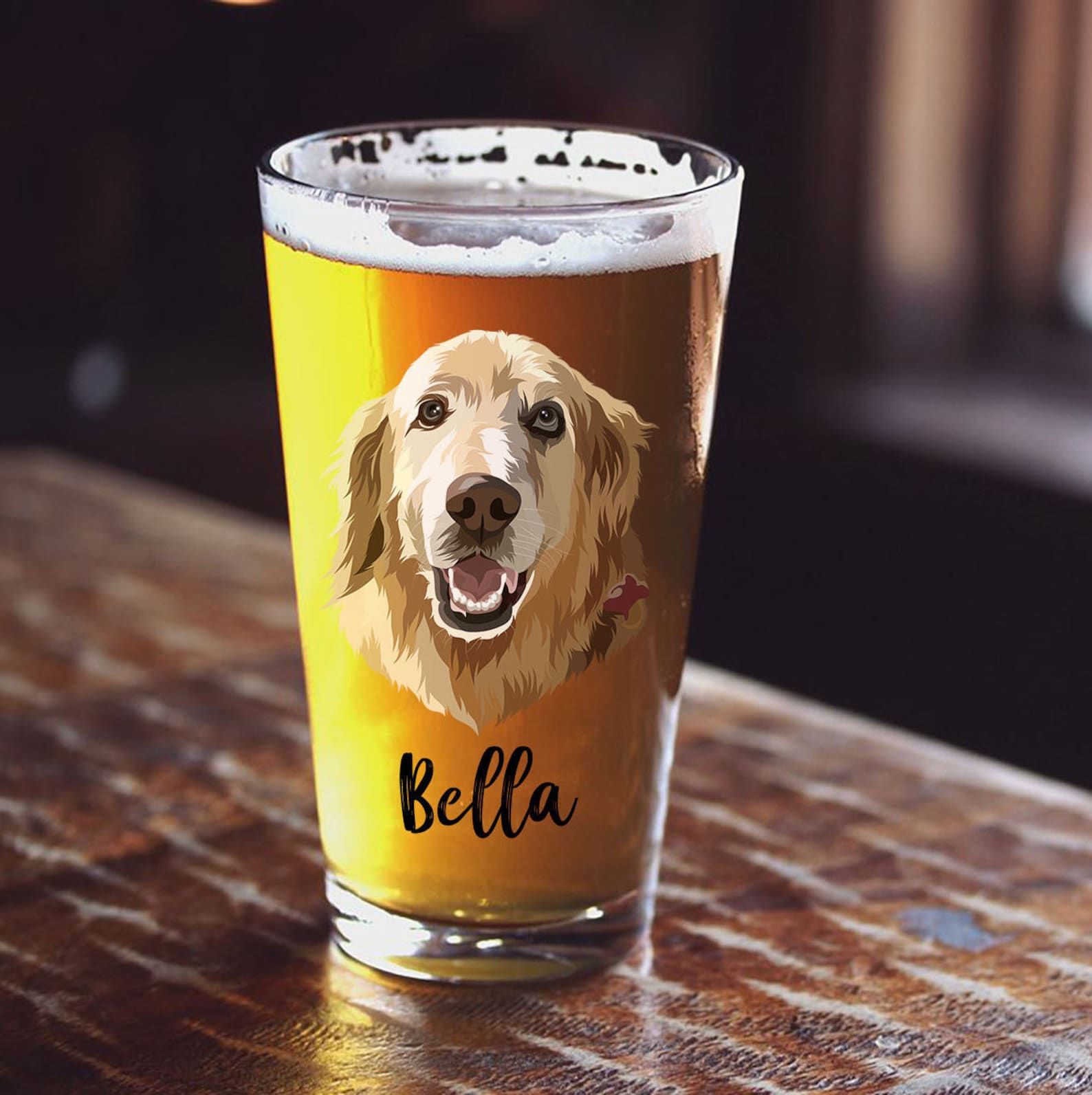 Custom Pet Beer Glass Set, Hand Drawn Vector Custom Pet Portrait