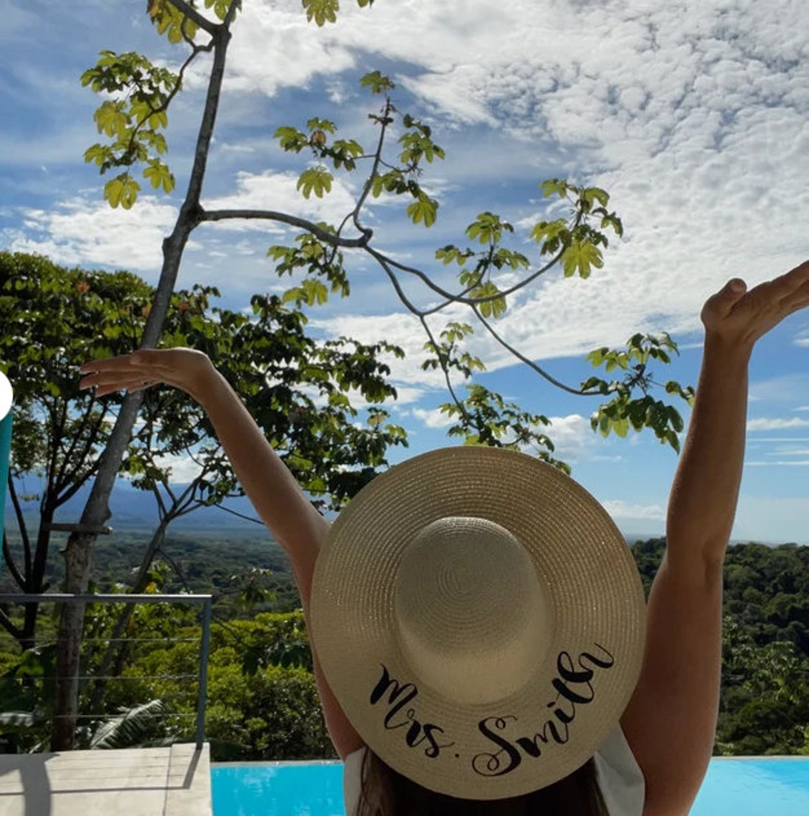 Personalize Bridesmaid Gift Bride Beach Sun Hat Boho Bachelorette Party Vacation Honeymoon Floppy Hat Bridal Shower Gift Mrs. Hat