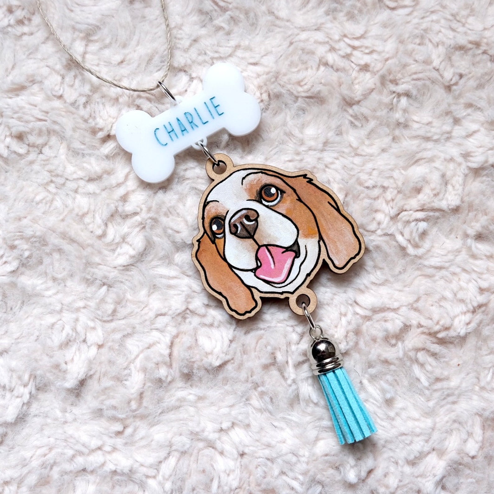 1 Pet - Rear View Mirror Charm | Custom Hand Painted Pet Portrait | Dog | Cat