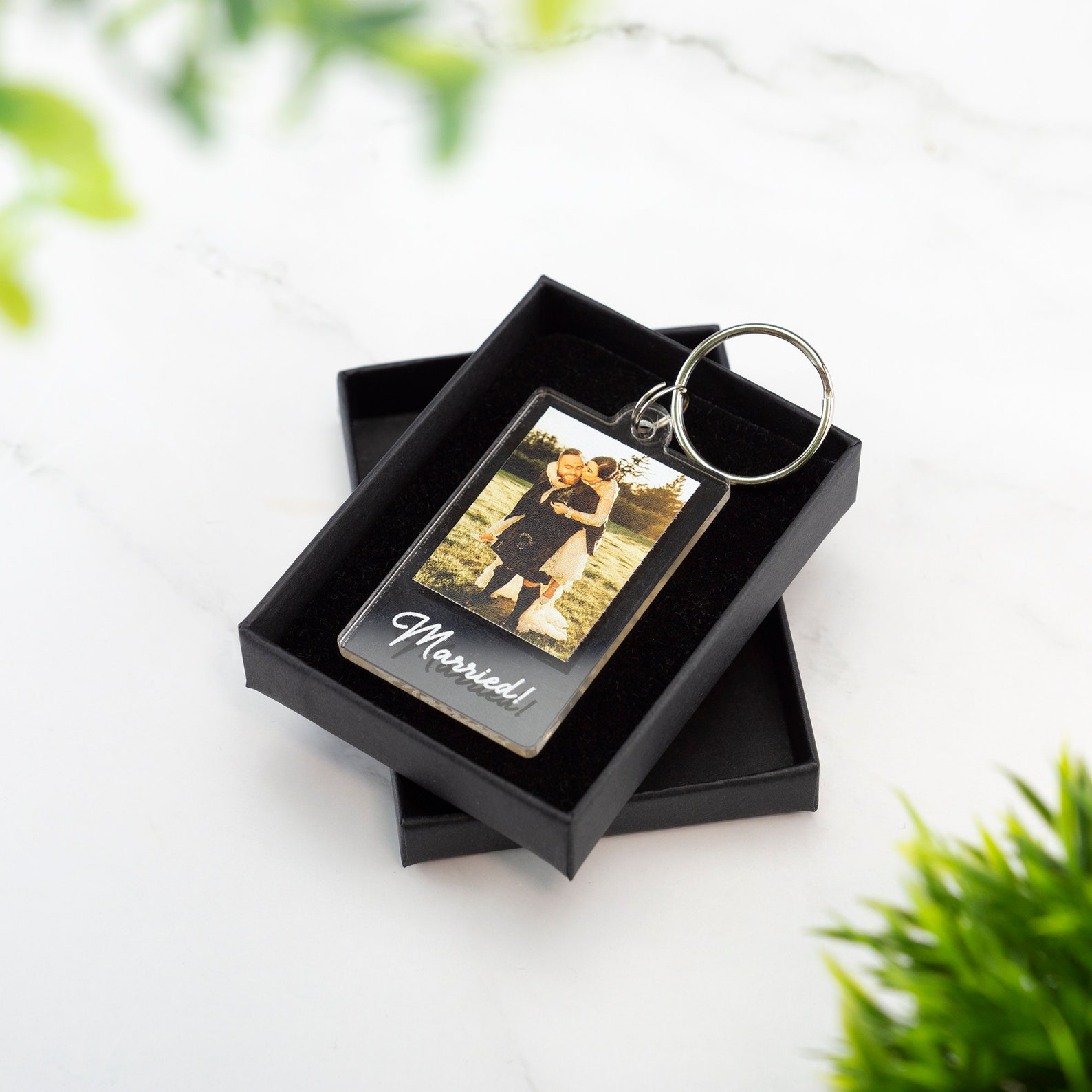 Personalised Couple Photo Keyring Custom Message Keychain