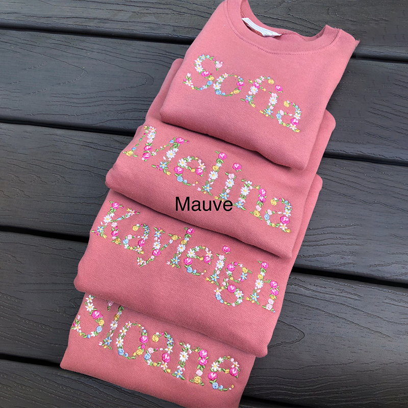 Floral Embroidered Toddler Personalized Name Sweatshirts 2T-7 Gifts for daughter Niece Birthday Girl Best Seller 
