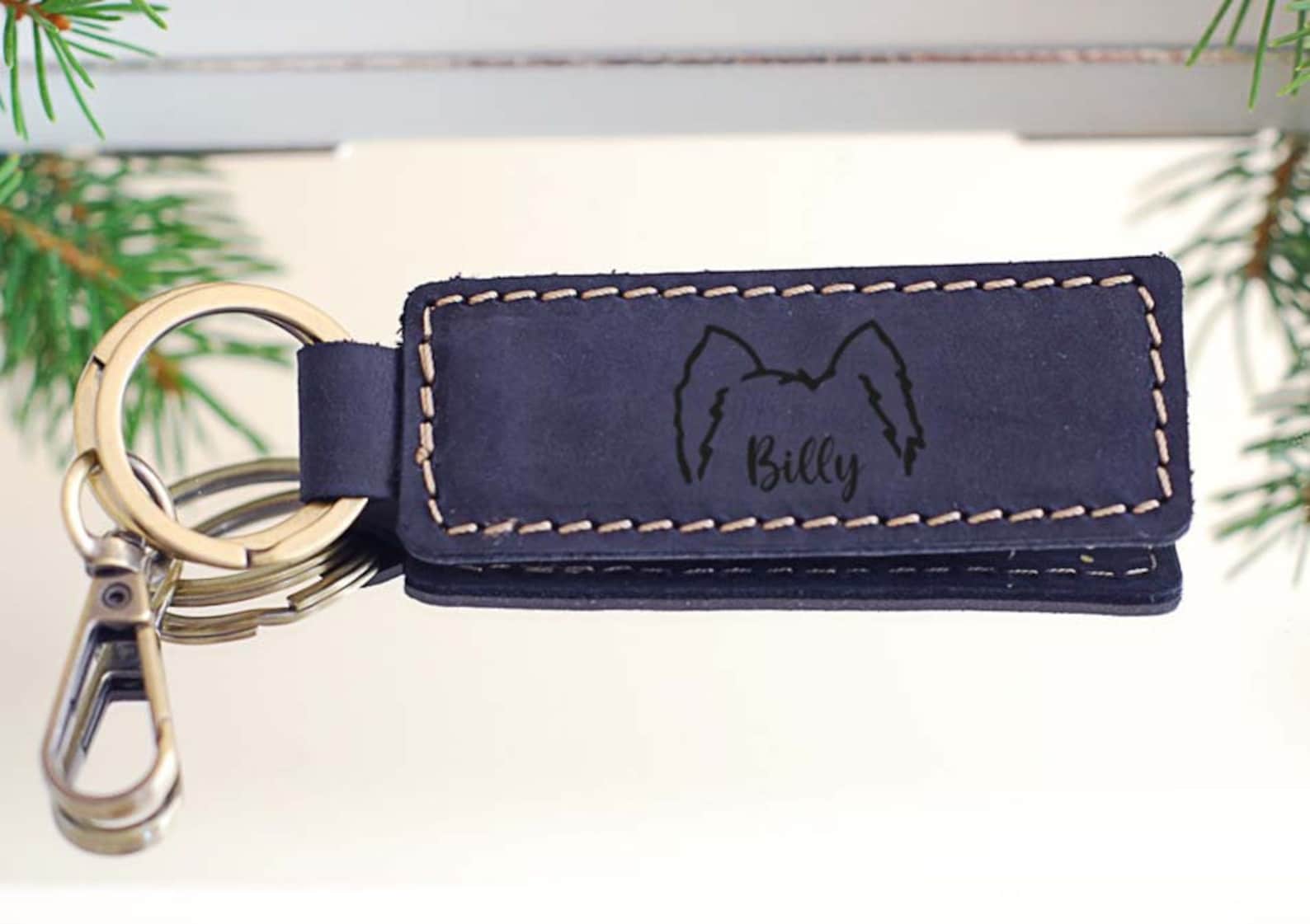 Custom Pet Portrait Leather Keyring, Leather Keychain