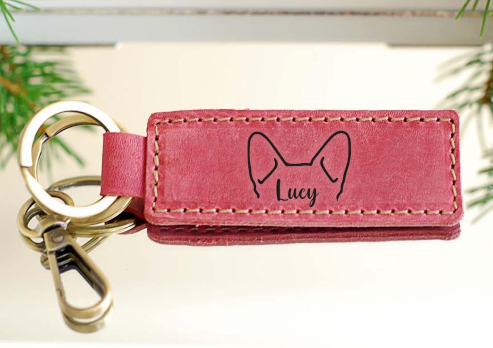 Custom Pet Portrait Leather Keyring, Leather Keychain