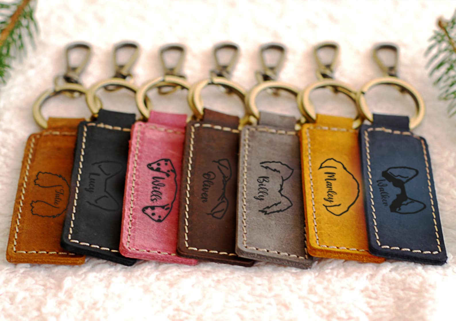 Custom Pet Portrait Leather Keyring, Leather Keychain