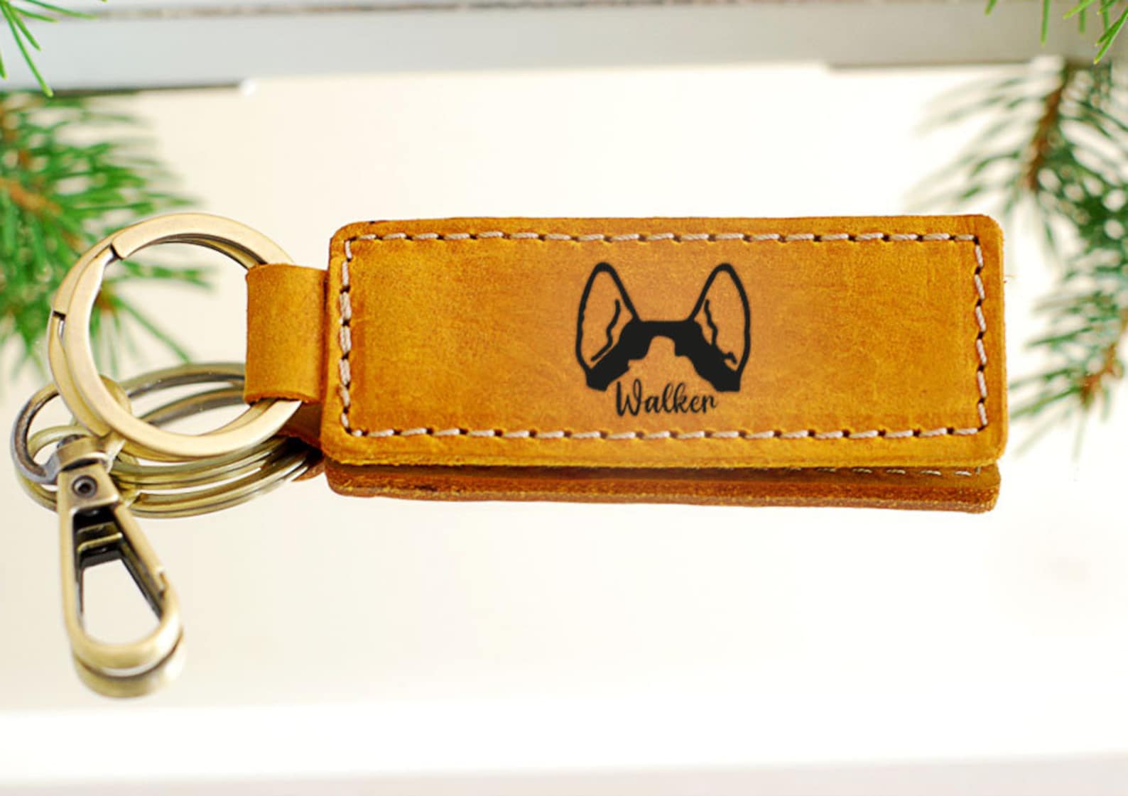 Custom Pet Portrait Leather Keyring, Leather Keychain