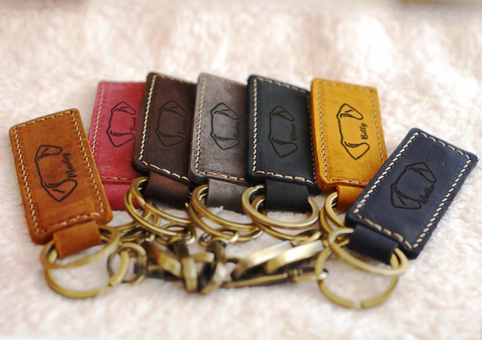 Custom Pet Portrait Leather Keyring, Leather Keychain