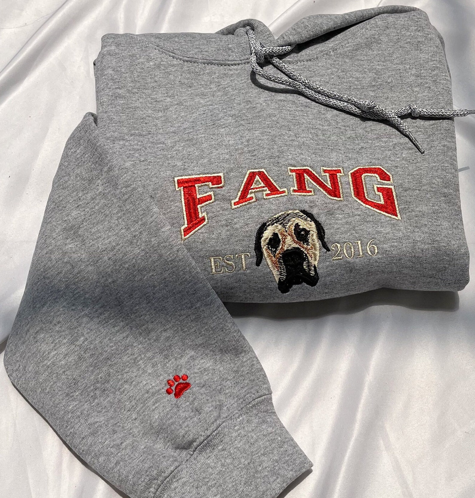 Custom Dog Face Hoodie from Your Photo, Varsity Personalized Embroidered Hoodie with Dog Name, Est Hoodie, Dog Owner Gift Idea