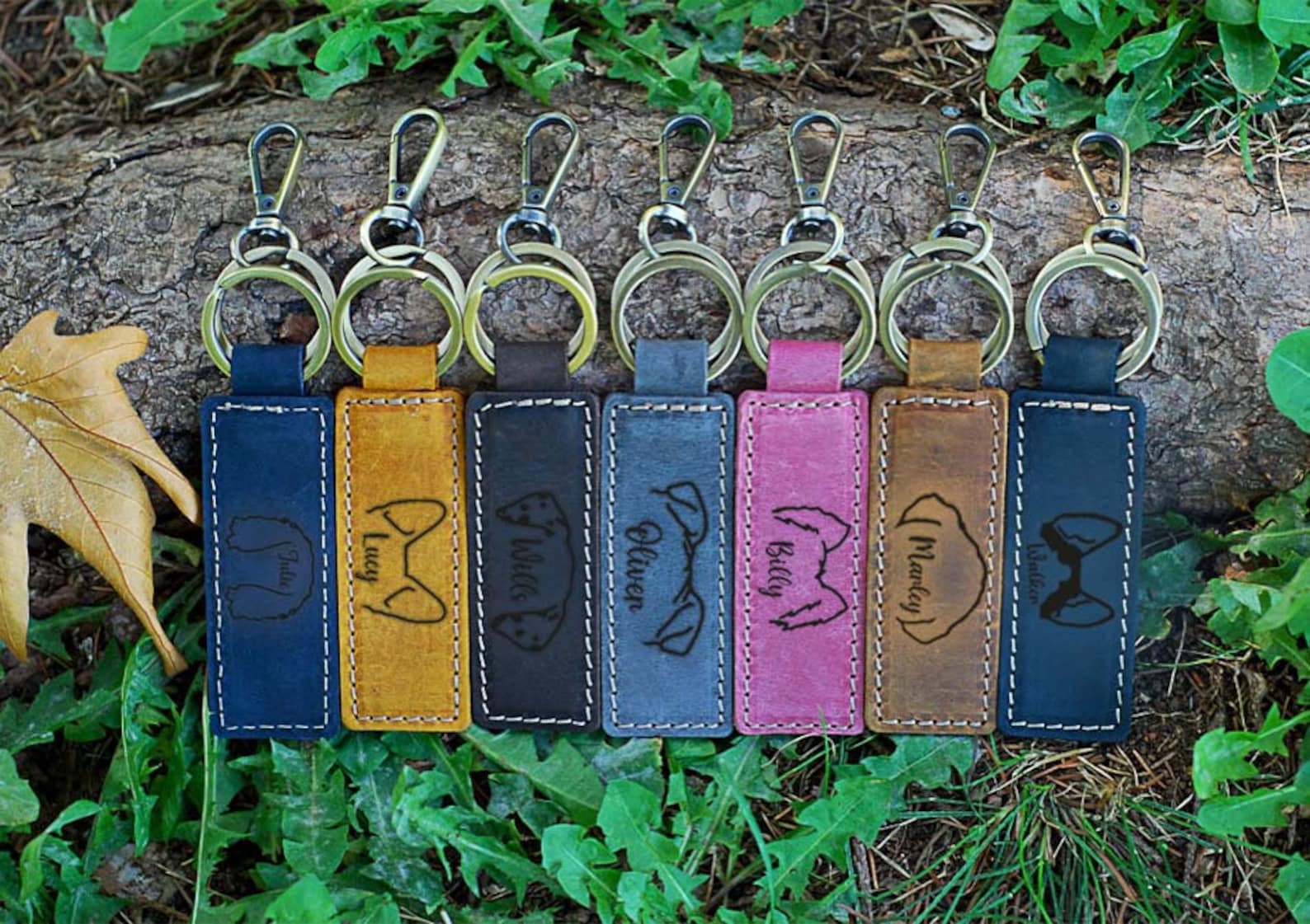 Custom Pet Portrait Leather Keyring, Leather Keychain