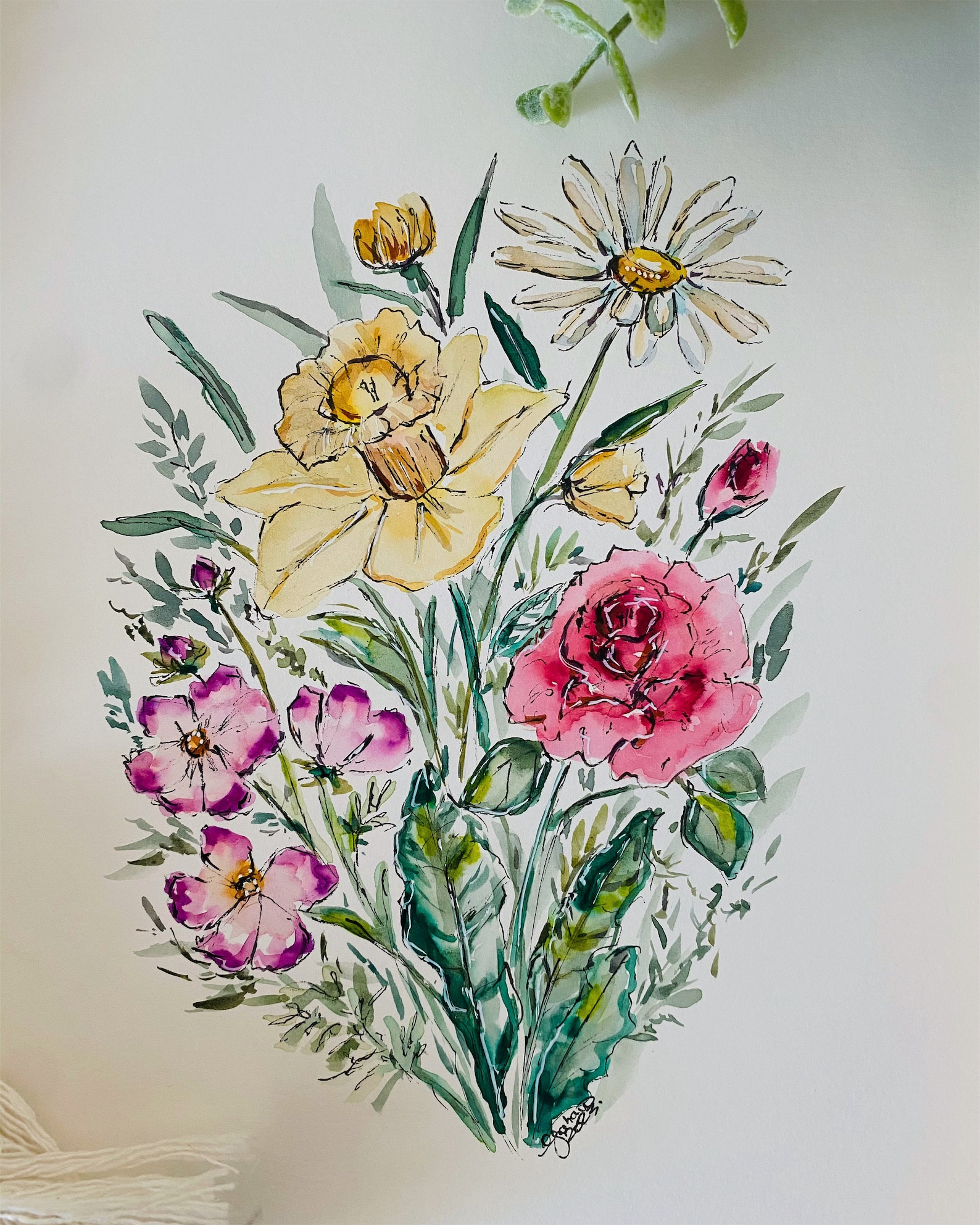 Custom Watercolour Birthday Flower Family Painting