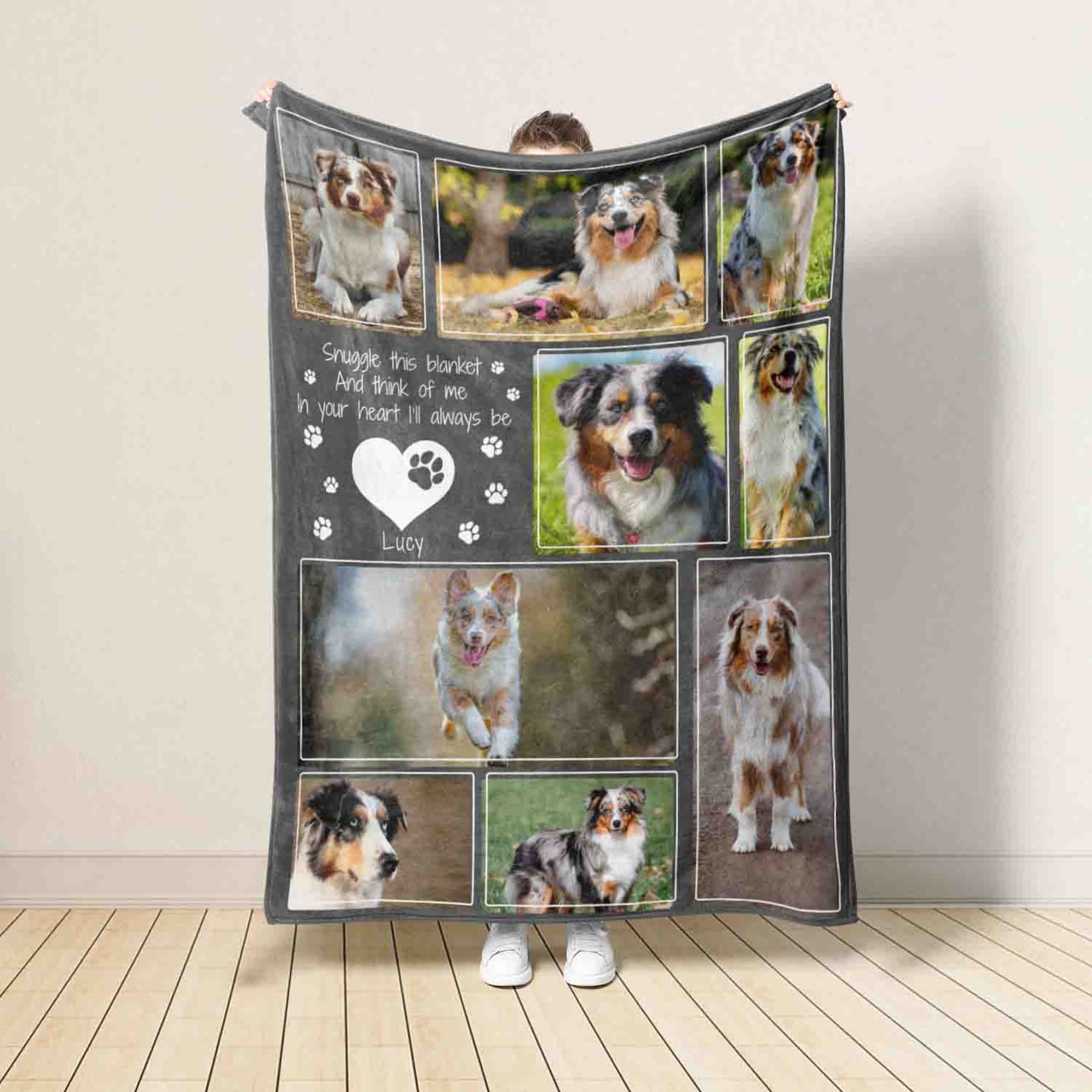 Custom Dog Photo Blanket | Pet Memorial Gift | Sympathy Keepsake | Paw Print Blanket