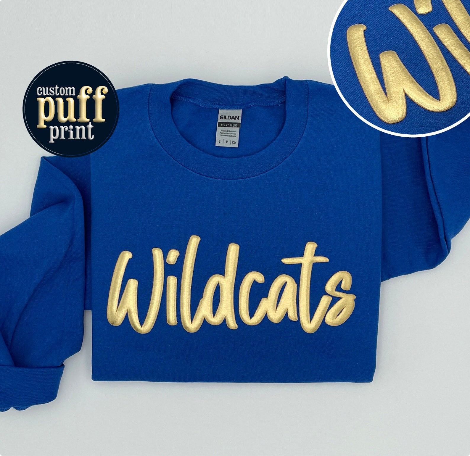 Custom Puff Print Team Sweatshirt with Embossed Mascot | School Mascot Gift Idea 