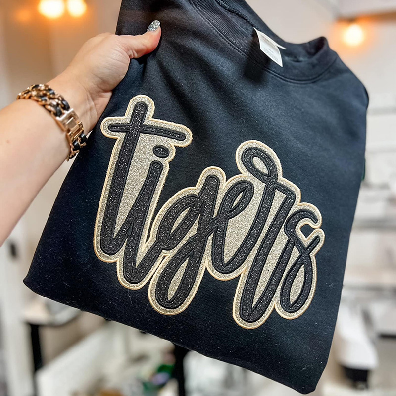 Double Stack Glitter Sweatshirts Embroidery Team Spirit Cheer Baseball Football Mama